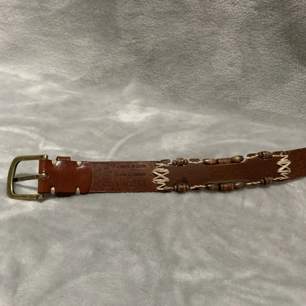 Vintage Omega Genuine Leather‎ Belt Large Brown Beaded & Stitched Made in Turkey